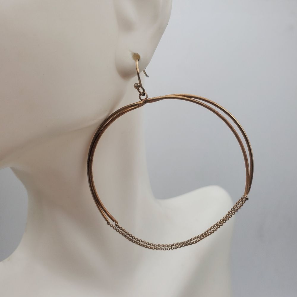 14k gold acid tested hoop chained earrings‎
